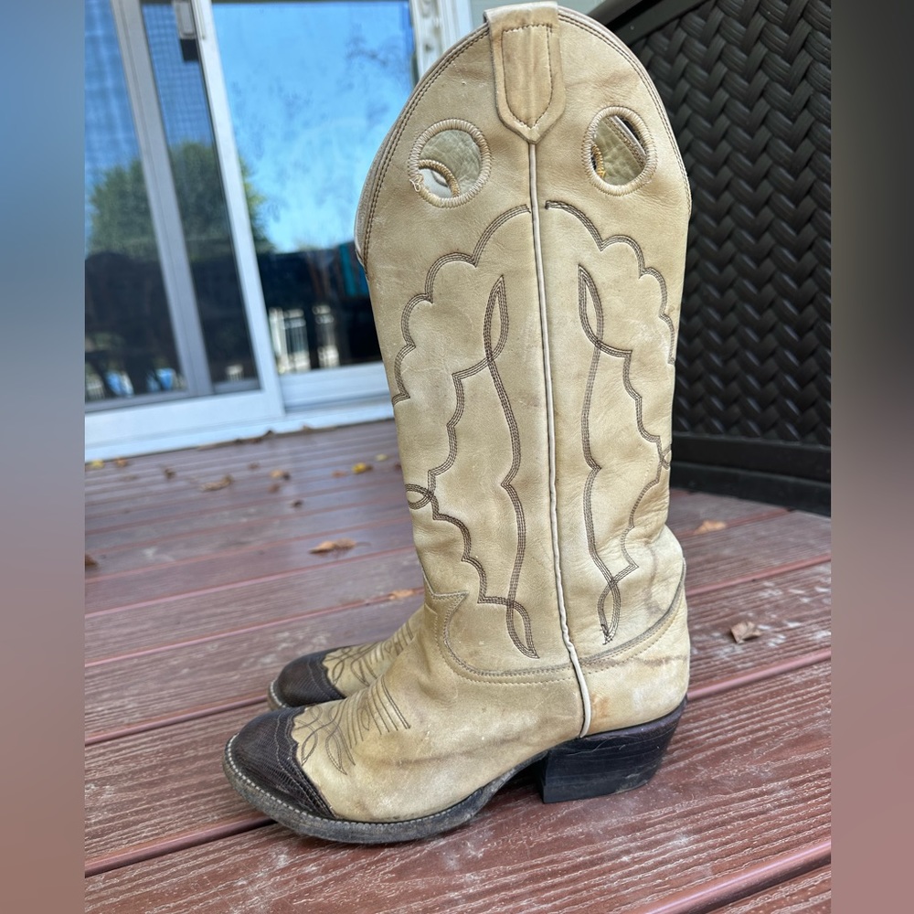 Tony Lama Cream Leather Cowgirl Boots Western Pointed Exotic Skin Toe Size 5E